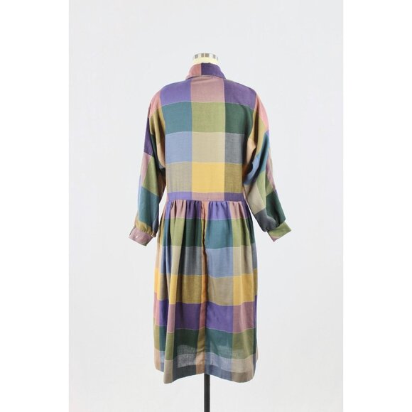 Vintage 70's SANDY PETlTES Check Polyester Flannel Fit & Flare Dress, Size L - Picture 4 of 15
